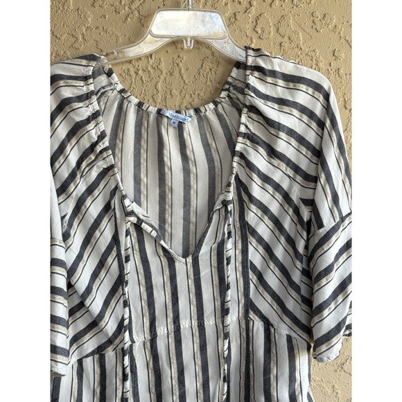 Blue Island Beach Boho Bell Sleeve Striped Blouse Woman’s Medium White/Navy/Gold - Picture 11 of 11